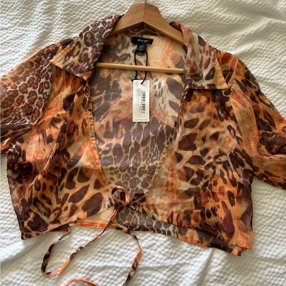 Nasty Gal Animal Print Sheer Bell Sleeve Tie Top 2 Piece Midi Skirt Set - Picture 4 of 12